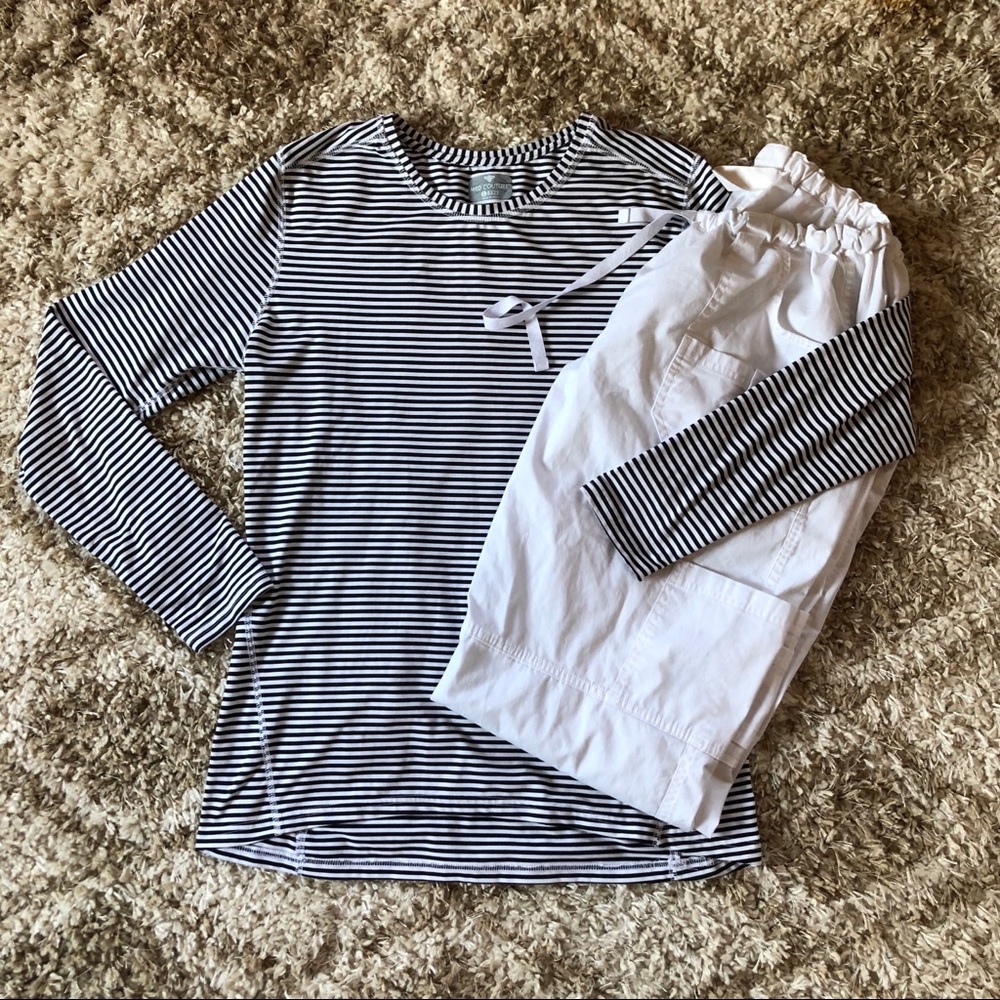 { Med Couture } Striped White Scrub Set